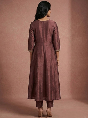Women's Vintage Gilded Mauve Anarkali Set