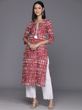 KSUT Women Maroon & White Printed Straight Kurta