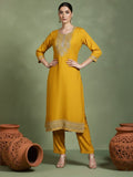 zari embroidered yoke Kurta With trouser and Dupatta