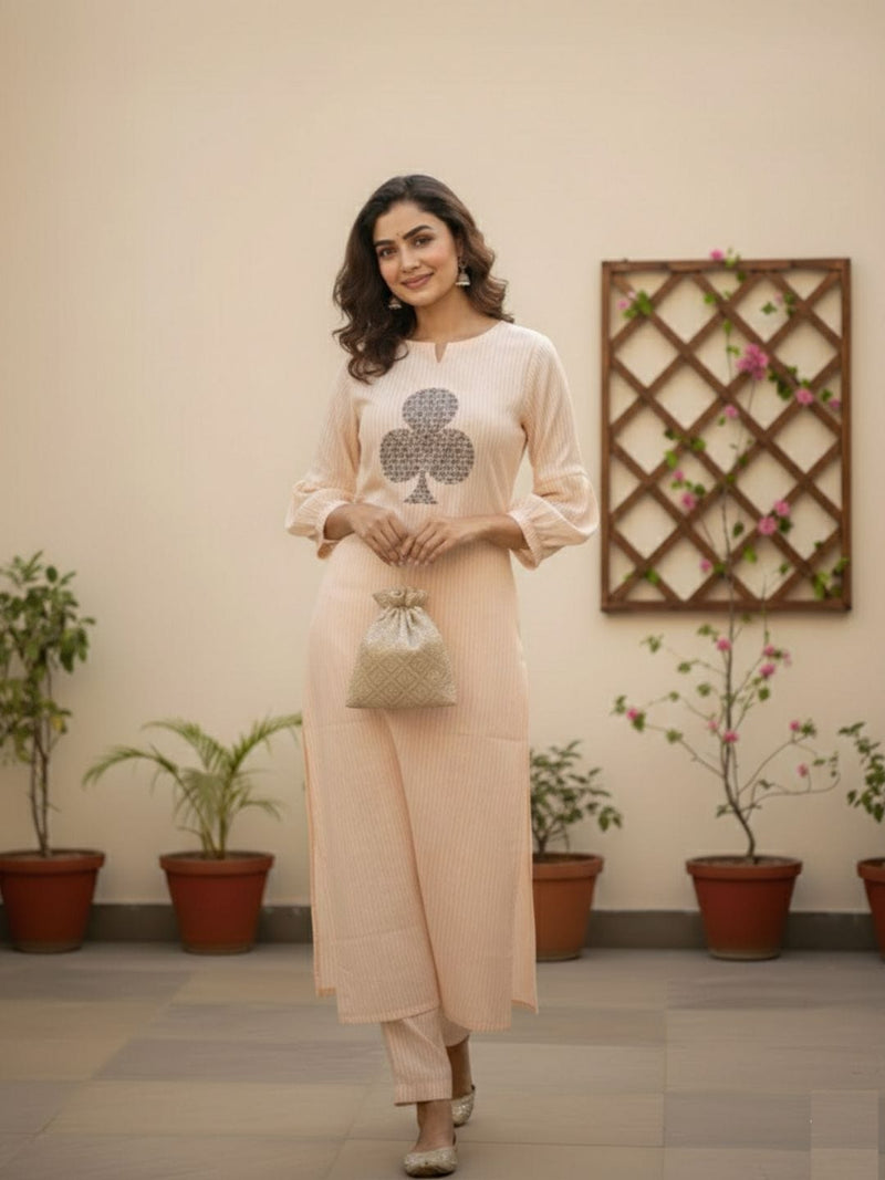 Varanga Women Striped Regular Pure Cotton Kurta with Trousers