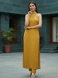 Varanga Women Halter Neck Straight Lurex Kurta with trouser