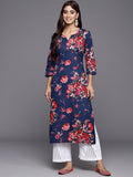 Varanga Women Blue Floral Printed Straight Kurta