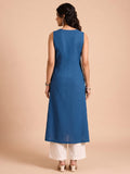 Sleeveless Blue Linen Kurta