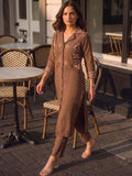 Floral Embroidered Brown Ethnic Kurta Set .