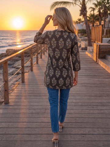 Women's Ethnic Block-Print Short Top