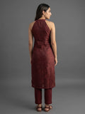 KALINI Women Maroon Woven Zari Embroidered Straight Kurta With Bottom And Dupatta
