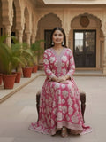 Blooming Fuchsia Hand-Block Print Cotton Anarkali Set