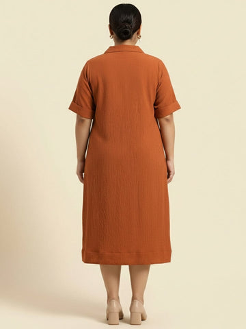 Varanga Women Beige Shirt Collar A Line Dress
