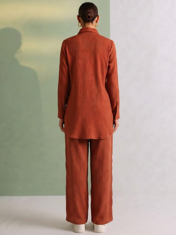 Women's Solid Relaxed-Fit Shirt & Wide-Leg Co-Ord Set