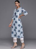 Varanga Women Blue Floral Printed Straight Kurta