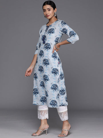 Varanga Women Blue Floral Printed Straight Kurta