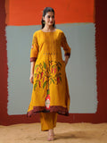 Mustard Yellow Floral Kurta with Trousers