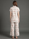 Varanga Off White Quirky Printed Launge Wear Set