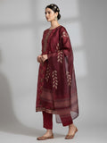 Varanga Women Maroon Floral Printed Kurta, Round Neck Straight Kurta Paired With Tonal Bottom And Printed Dupatta.