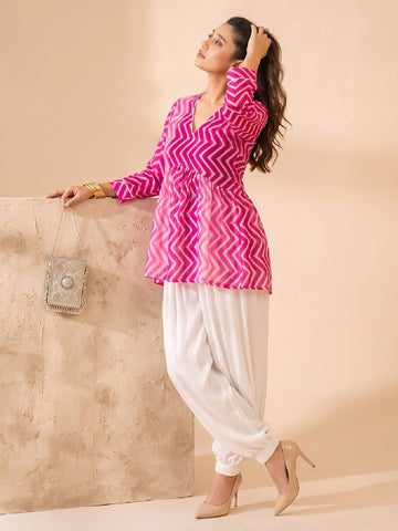 Fuchsia Chevron-Print Peplum Top.