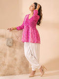 Fuchsia Chevron-Print Peplum Top.