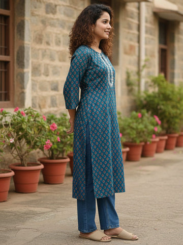 Varanga Teal green cotton Kurta