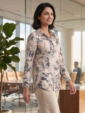 Cream Coloured Slim Collar Long Sleeves Floral Shirt