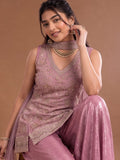 Mauve Embroidered Kurta Set Featuring Zari And Sequin Work With A Matching Flared Palazzo And Embellished Dupatta