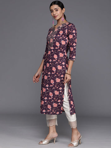 KSUT Women Magenta Floral Printed Gotta Patti Kurta