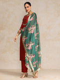Varanga Women Maroon Yoke Design Kurta with Trousers & With Dupatta