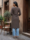 Women's Black Ethnic Motif Printed Straight Kurta