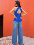 Blue Bandhani Print Fusion Top
