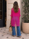 Varanga Women's Pink Bandhani Print Kaftan Shirt with Coin Detail & High-Low Hem
