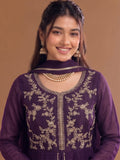 Varanga Purple Embroidered Palazzos With Dupatta | Poly Georgette | Festive