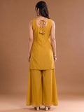 Round Neck Embroidered Kurta Set Featuring Zari And Sequin Work With Flared Palazzo And Embellished Dupatta