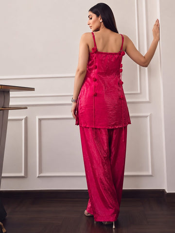 Varanga Women Rose Silk Crepe Kurta with Patiala