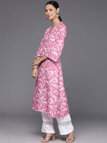 Varanga Women Pink Abstract Printed Straight Kurta