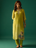 Kurta With Stone-Embellished Print Paired With Solid Ankle-Length Trousers And A Printed Dupatta