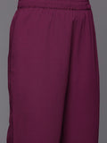KSUT Women Off White Ikat Printed Shirt Collar Straight Kurta  Paired With Violet Solid Bottom.