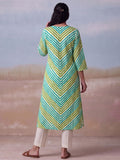 Cotton Striped Printed A-Line Kurta With Solid Trouser