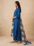 Women's Teal Blue Solid Kurta Set With Floral Printed Dupatta