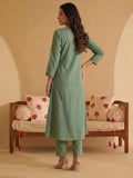 Women's Olive Green Mirror Embroidered Kurta Set with Cotton Dupatta