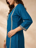 Women's Blue Kurta Set With Strip Dupatta