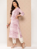 Varanga Women Lavender Stripe Printed V-Neck Straight Kurta With Three Quarter Sleeves