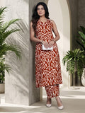 Varanga Women Red Ikat Printed Straight Kurta With Palazzo