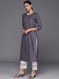 Varanga Women Navy Blue Ethnic Motifs Printed Straight Kurta
