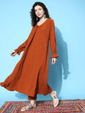 Varanga Women Rust Solid Empire Kurta with Trousers