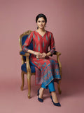 Midnight Rust V-Neck Kurta with Traditional Buta Print