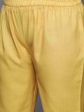varanga women plus size yellow embroidered striped kurta with trousers dupatta