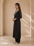 Black Mirror-Work Kurta Set With Trouser And Dupatta
