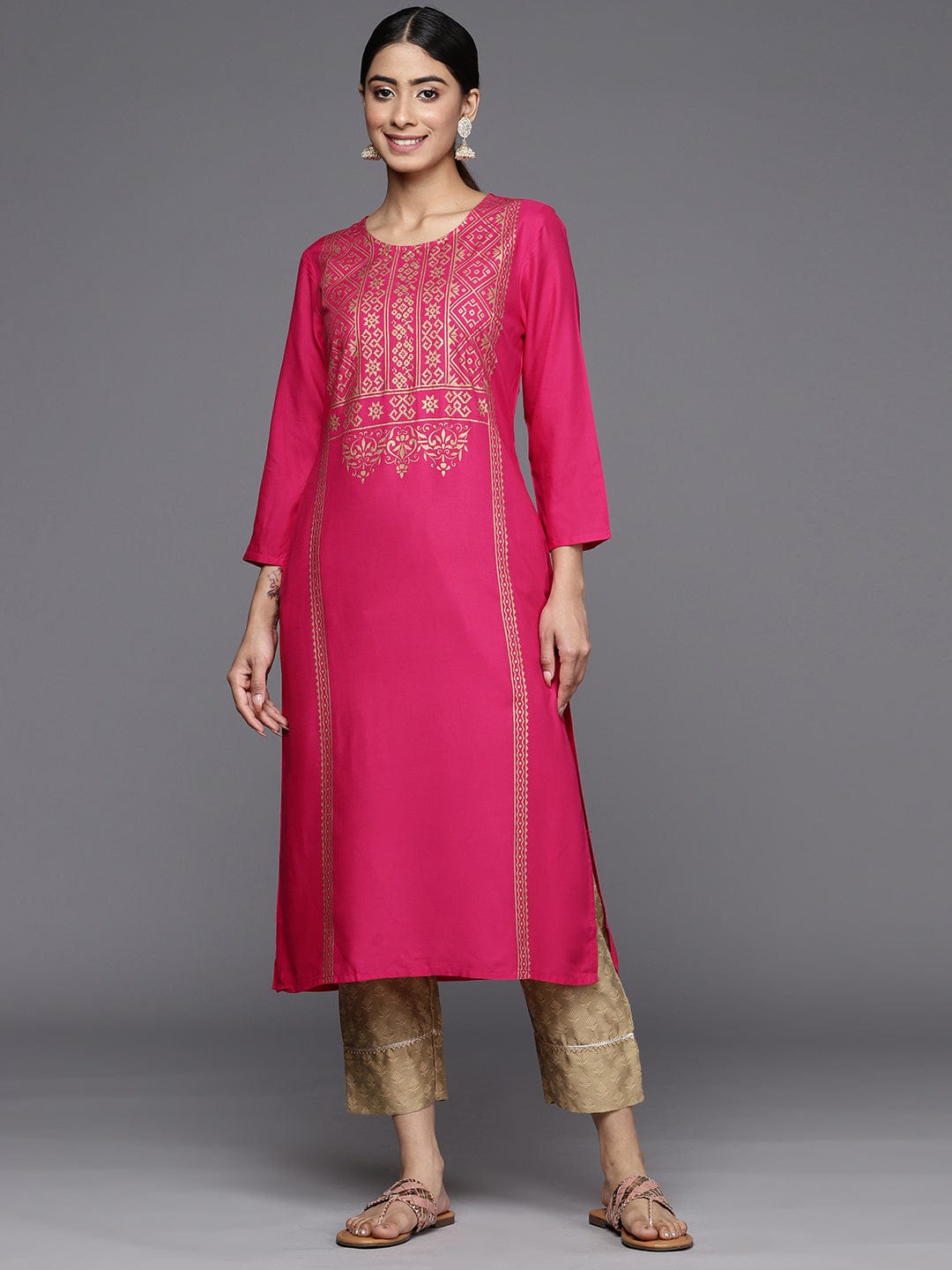 varanga women pink ethnic motifs printed kurta