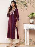 Varanga Women purple And Gold Toned Woven Design Embroidered Jacquard Kurta