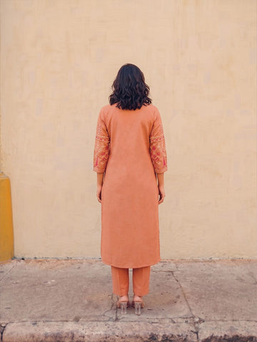 Elegant Embroidered Rust Kurta Designed For Effortless Everyday Sophistication.