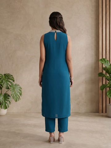 Starlight Teal Straight-Cut women's kurta