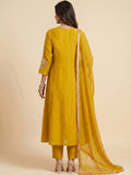 Mustard Yellow Embroidered A-Line Kurta Set With Sequin Detailing